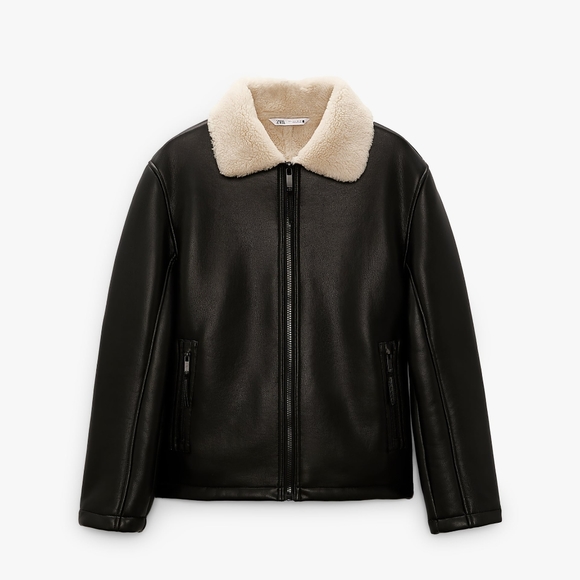Zara men's double faced black leather jacket coat - Picture 9 of 10